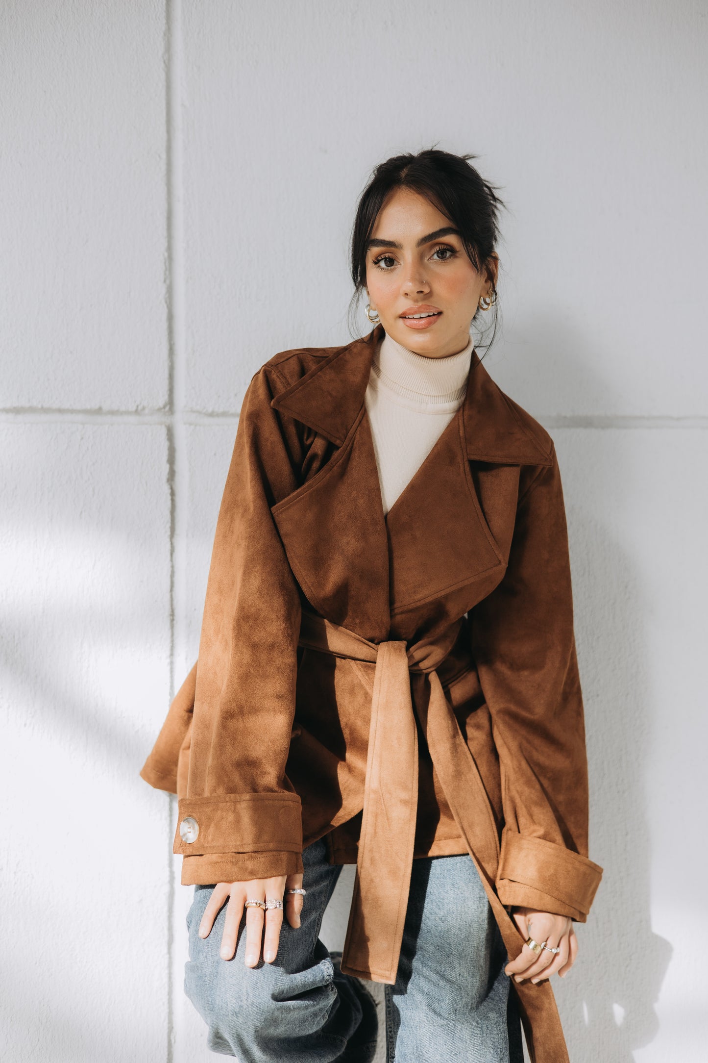 Hazel brown Jasmine cropped trench coat