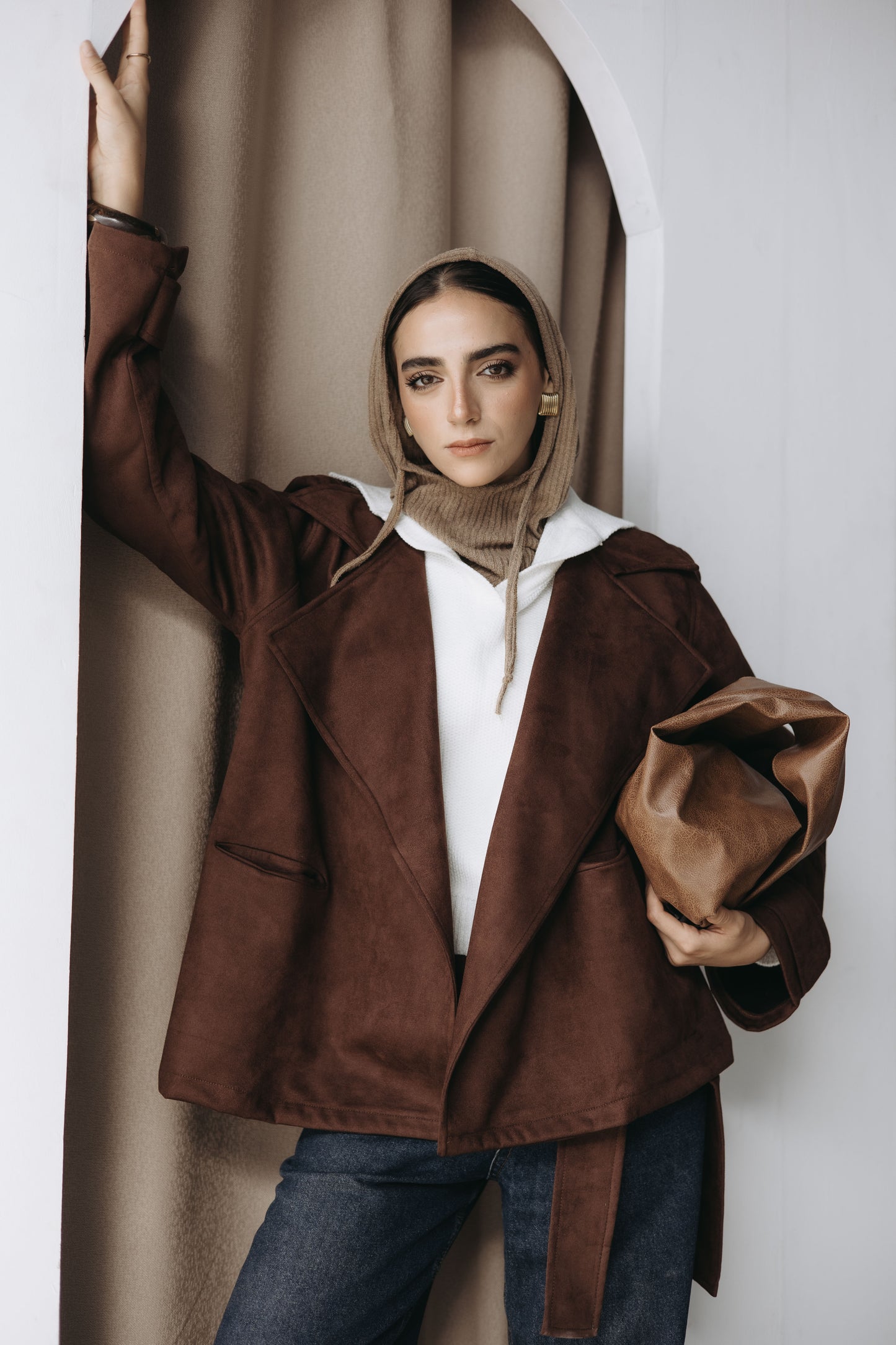 chocolate brown Jasmine cropped trench coat
