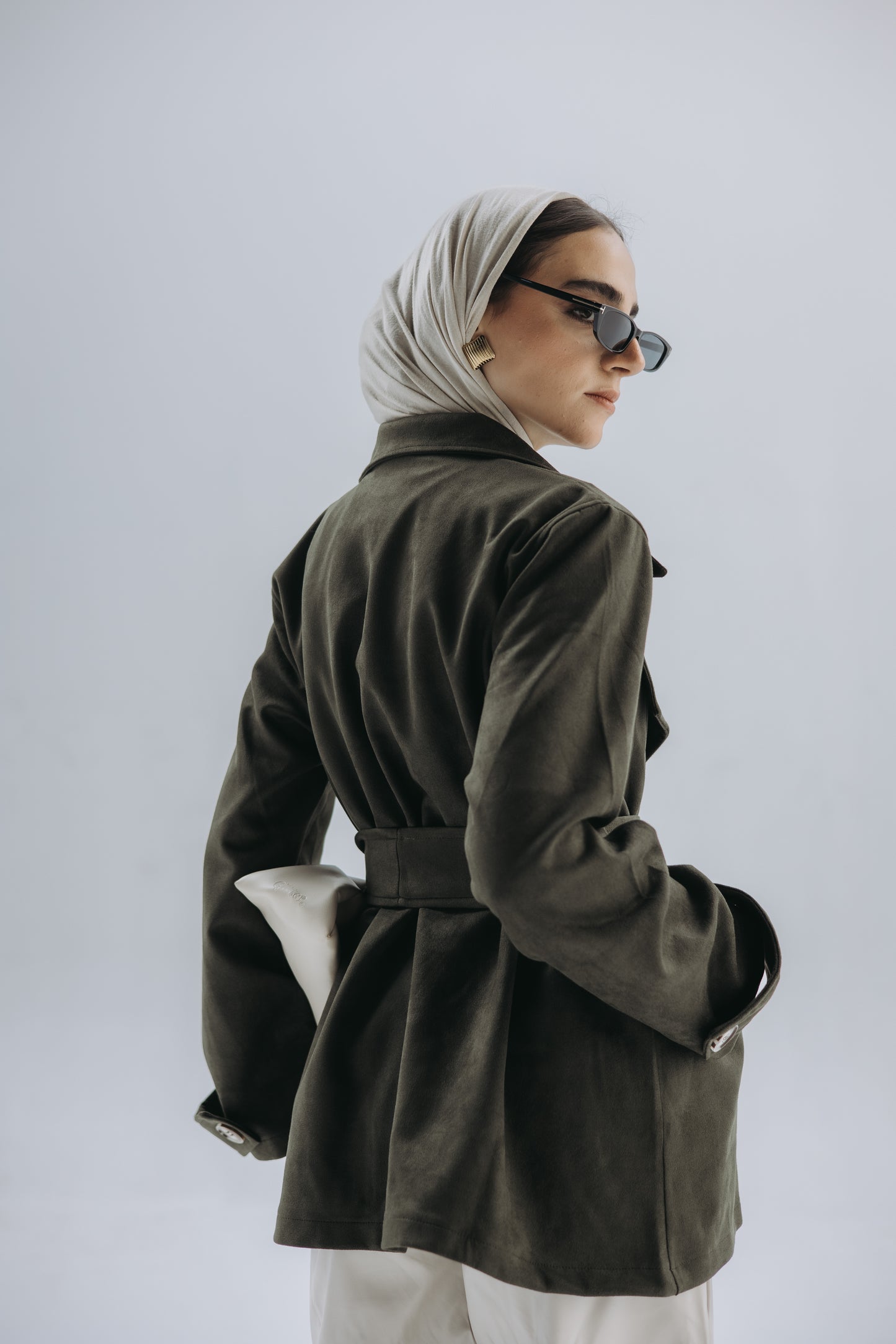 Olive Jasmine cropped trench coat