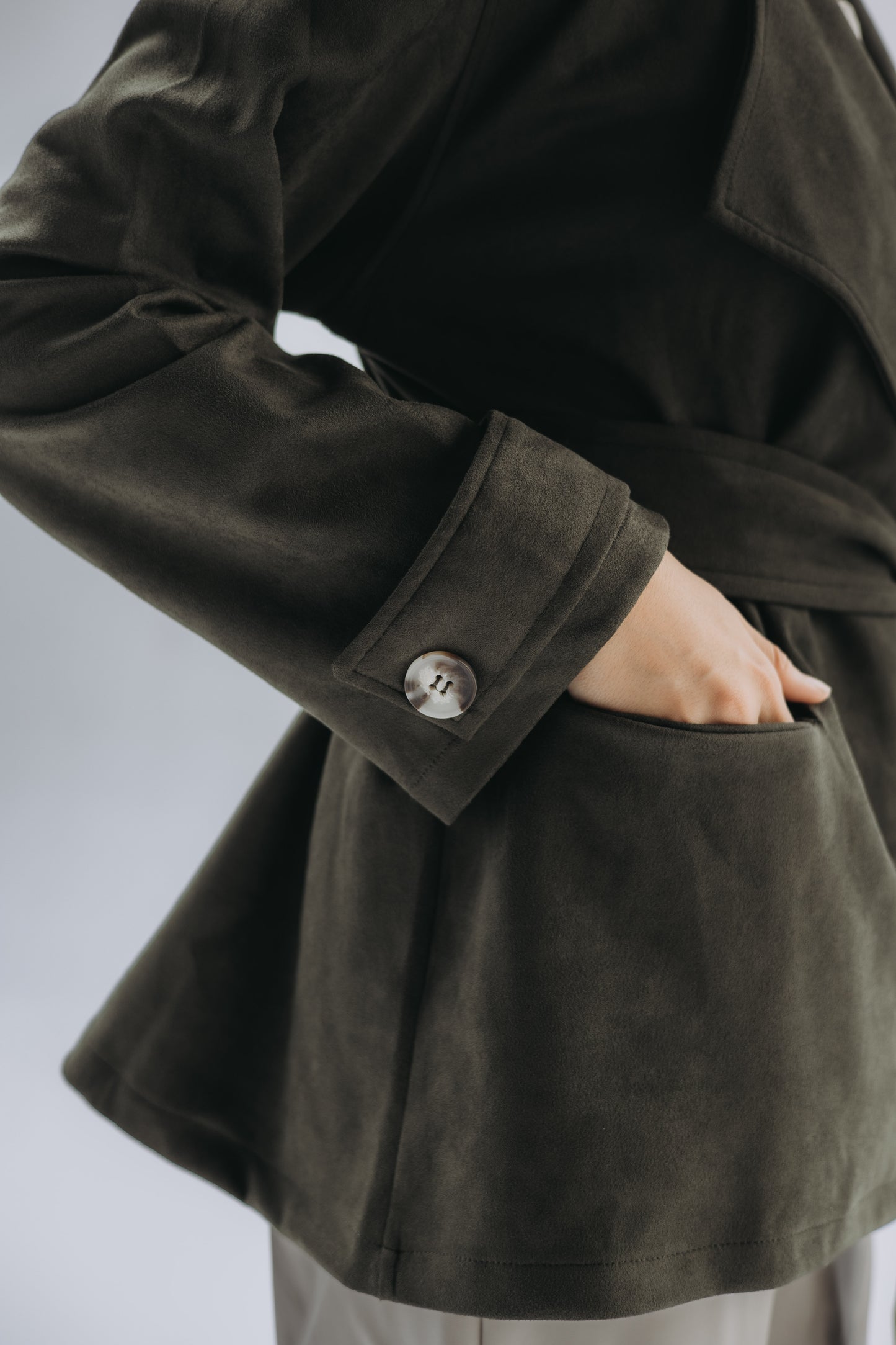 Olive Jasmine cropped trench coat