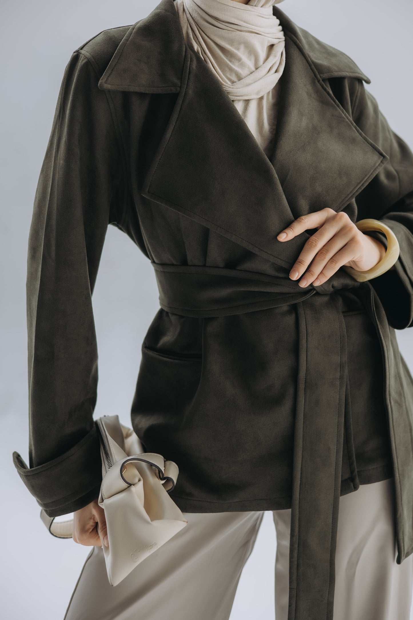 Olive Jasmine cropped trench coat