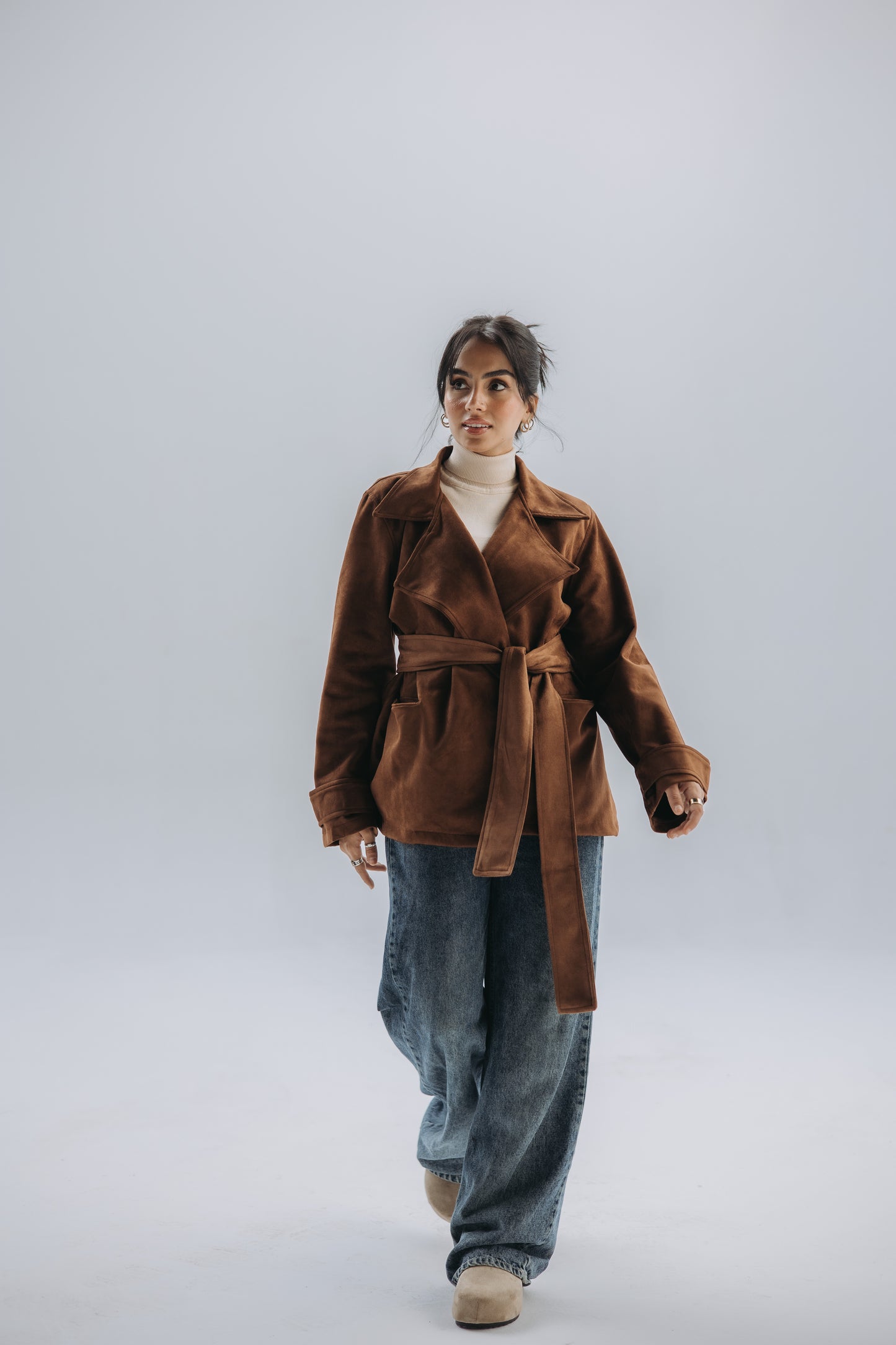 Hazel brown Jasmine cropped trench coat