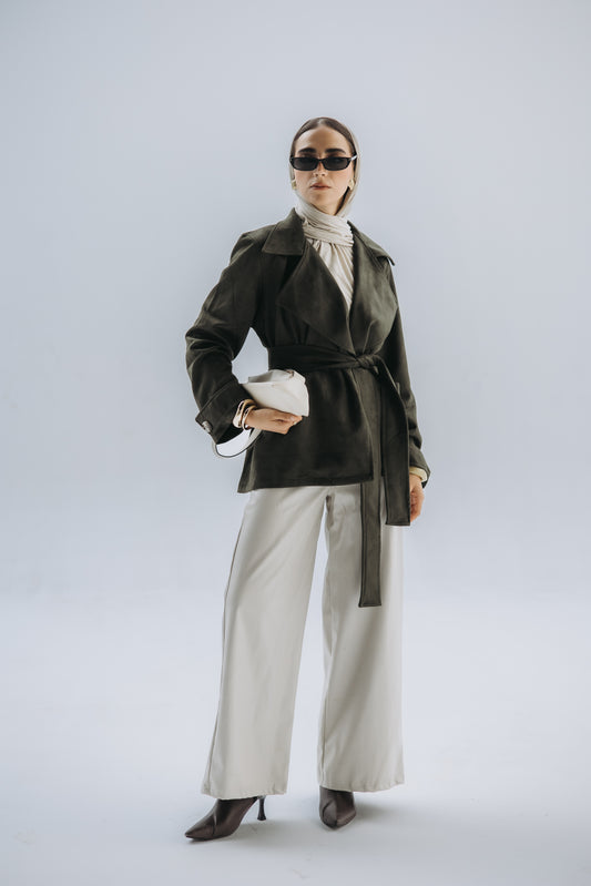 Olive Jasmine cropped trench coat